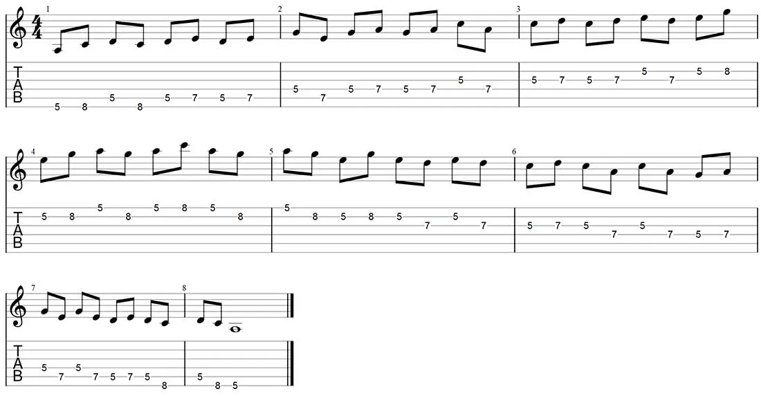 alternate picking exercise with pentatonic scale, version 1
