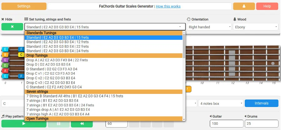 alternate tunings in fachords guitar software