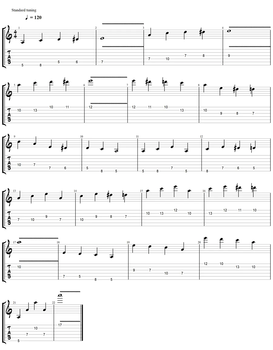 A blues scale diagonal guitar exercise