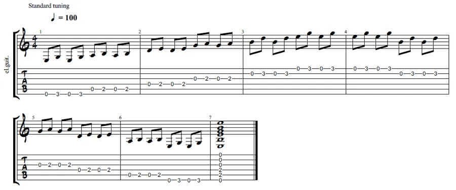 open minor pentatonic exercise for guitar 1