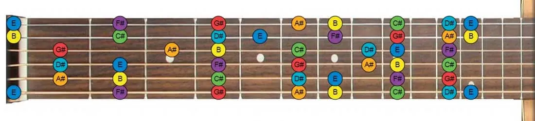 guitar notes diagram - b major key