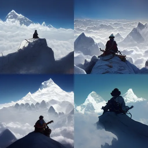 playing guitar at the top of Everest