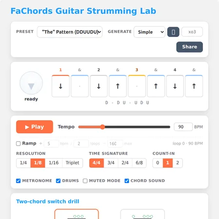 guitar strumming patterns interactive trainer