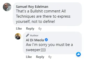 Al Di Meola quote against sweep pickers