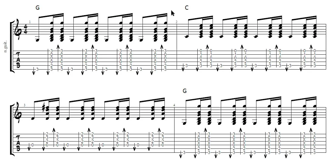 strumming pattern guitar tab