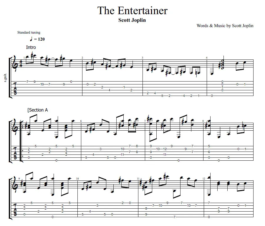 the entertainer guitar tab
